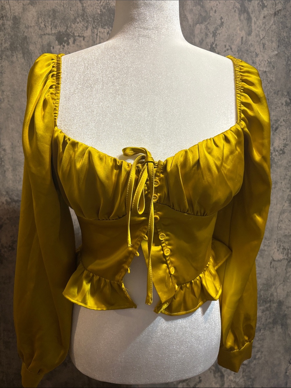 Forever 21 Mustard Yellow Satin Peasant Blouse